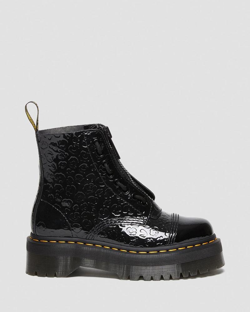 Dr Martens Sinclair Leopard Emboss Lak Læder Platform Støvler Dame Sort Leopard | DK 255KOR